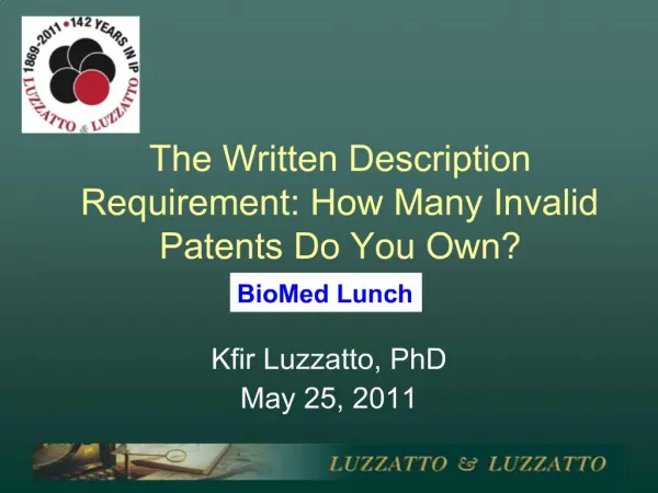 The Written Description Requirement: How Many Invalid Patents Do You Own
