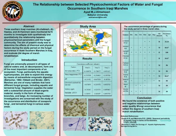 The Relationship between Selected Physicochemical Factors of Water and Fungal Occurrence in Southern Iraqi Marshes Ayad