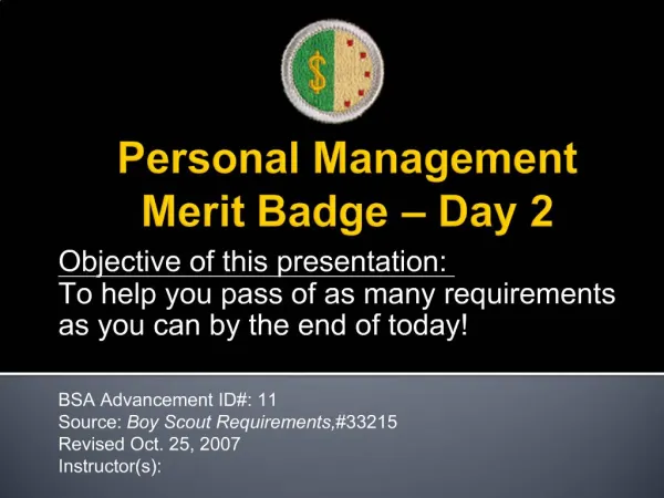 Personal Management Merit Badge Day 2