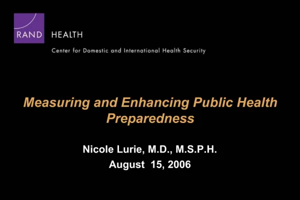 Measuring and Enhancing Public Health Preparedness