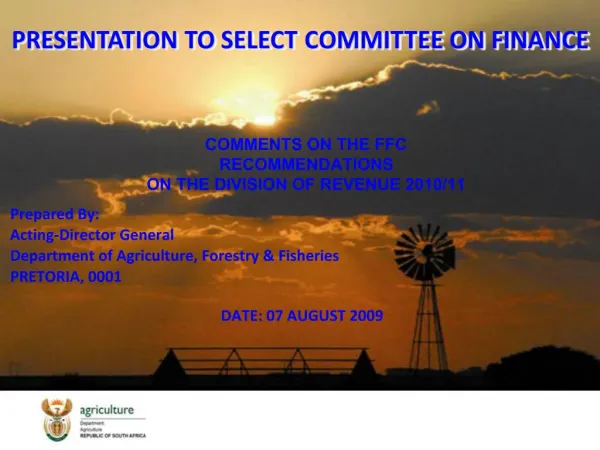 PRESENTATION TO SELECT COMMITTEE ON FINANCE