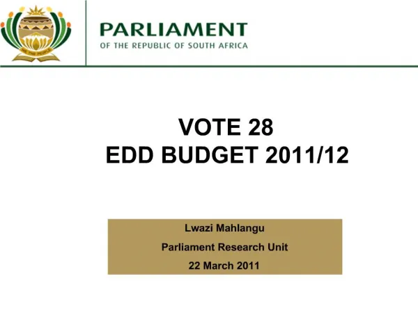VOTE 28 EDD BUDGET 2011