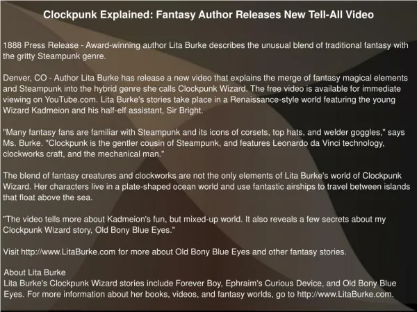 Clockpunk Explained: Fantasy Author Releases New Tell-All Vi