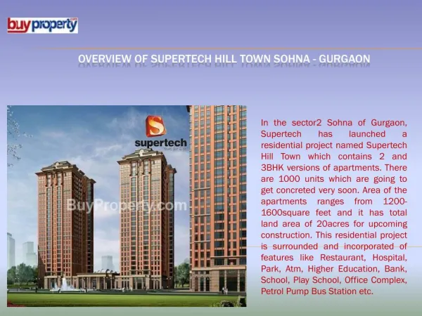 Book Residential Apartment at Supertech Hill Town Sohna in F
