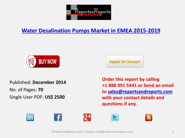 Water Desalination Pumps Market in EMEA 2015-2019