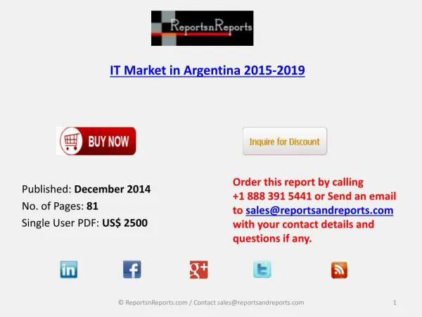 IT Market in Argentina to Grow at a CAGR of 10.3% by 2019