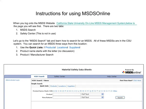 Instructions for using MSDSOnline