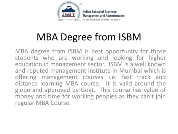 MBA degree from ISBM