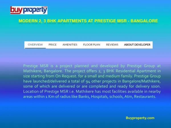 Buy Luxury Apartments at Prestige MSR - Bangalore