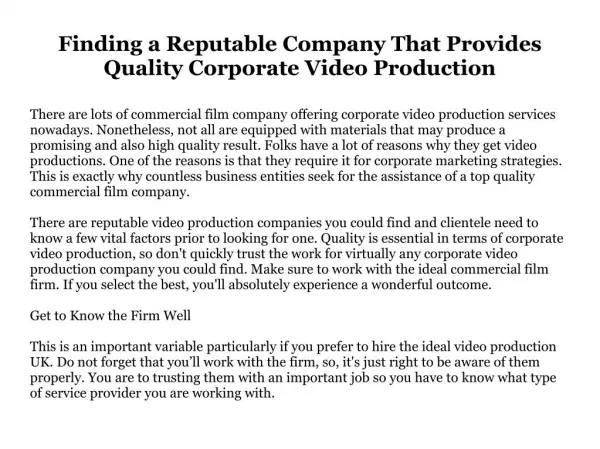 Finding a Reputable Company That Provides Quality Corporate