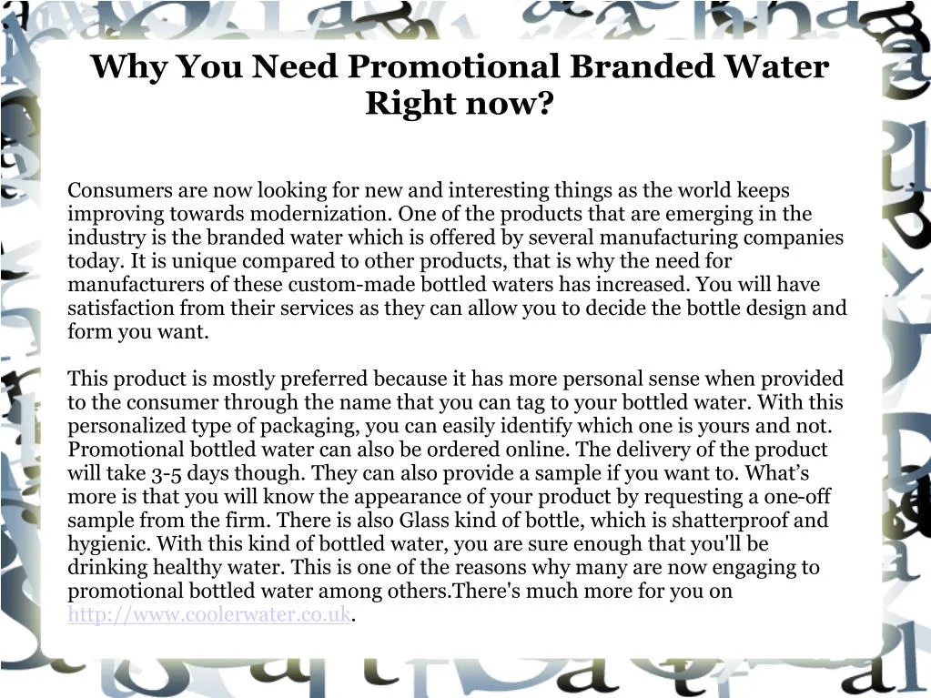 why you need promotional branded water right now