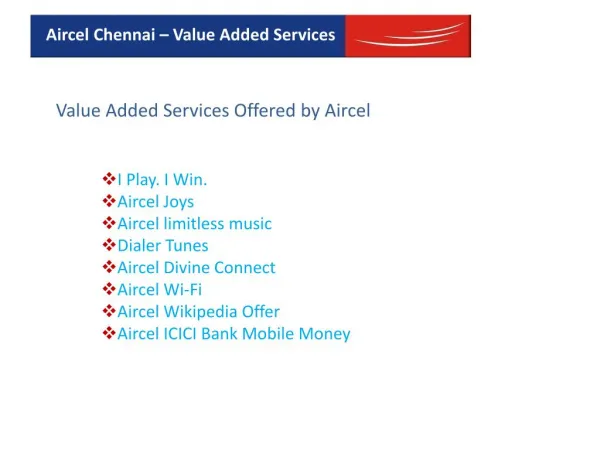 Aircel Mobile Value Added Services In India