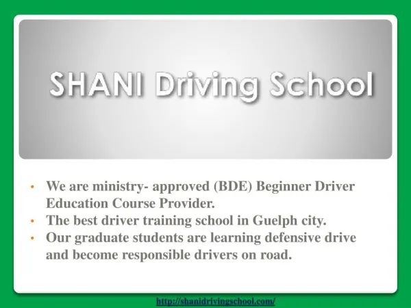 Shani Driving School in Guelph