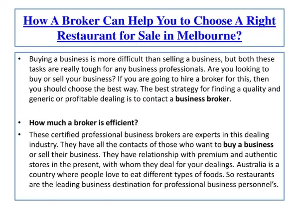 How A Broker Can Help You to Choose A Right Restaurant for S