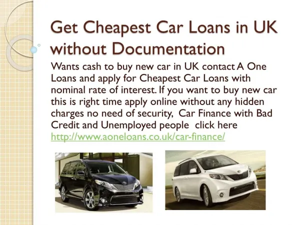 Get Cheapest Car Loans in UK without Documentation