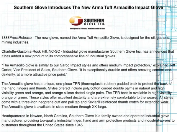 Southern Glove Introduces The New Arma Tuff Armadillo