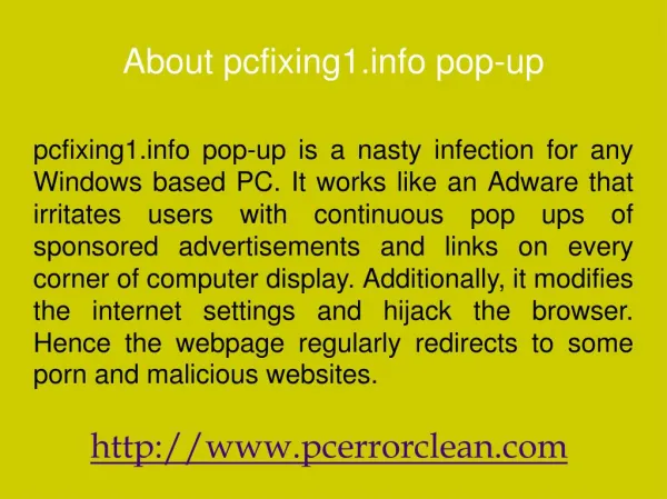 Remove pcfixing1.info pop-up: how to uninstall it