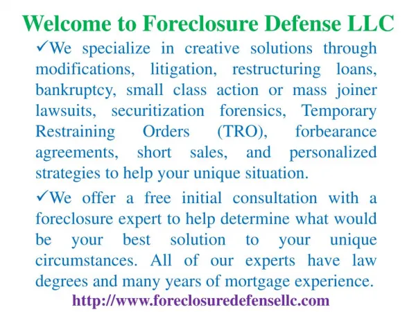 Foreclosure assistance, Foreclosure defense