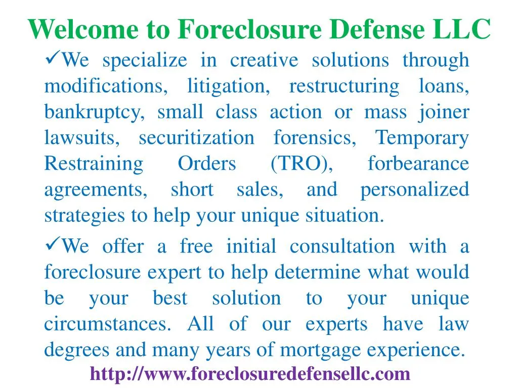 welcome to foreclosure defense llc