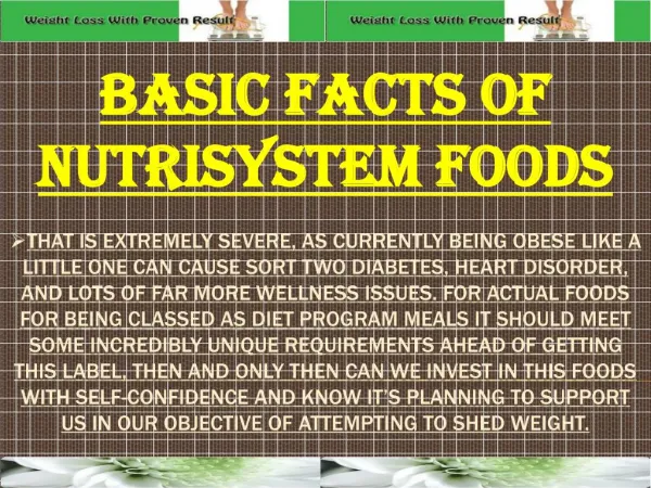 Basic facts Of Nutrisystem Foods