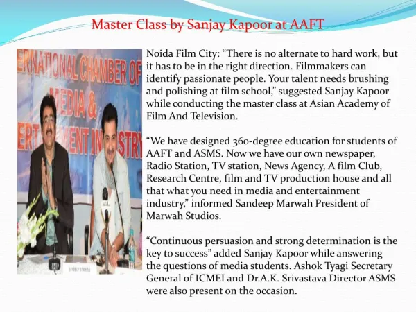 Master Class by Sanjay Kapoor at AAFT