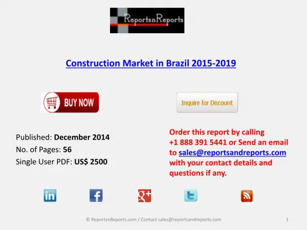 New Report on Construction Market in Brazil 2015-2019