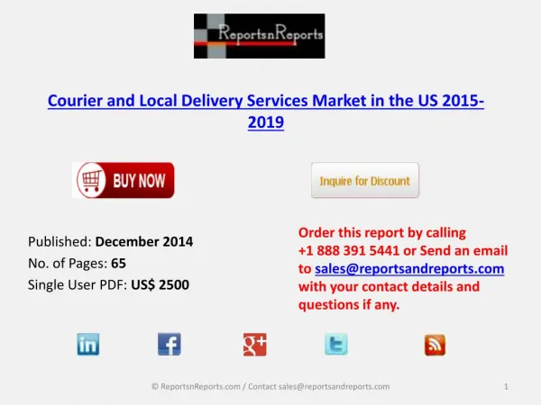 Courier and Local Delivery Services Market in US 2015-2019