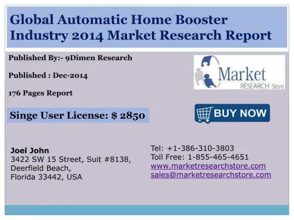 Global Automatic Home Booster Industry 2014 Market Research