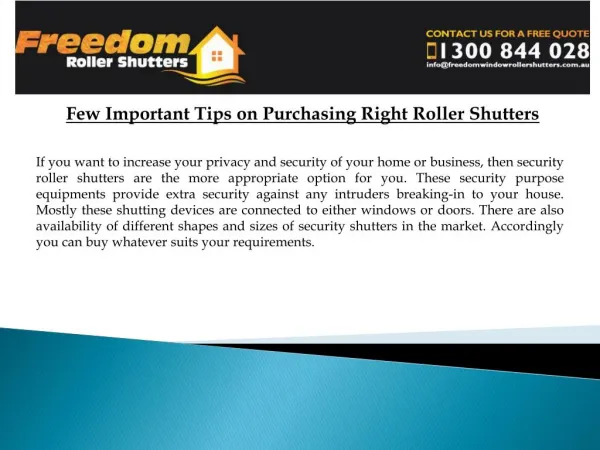 Few Important Tips on Purchasing Right Roller Shutters
