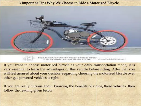 3 Important Tips Why We Choose To Ride a Motorized Bicycle