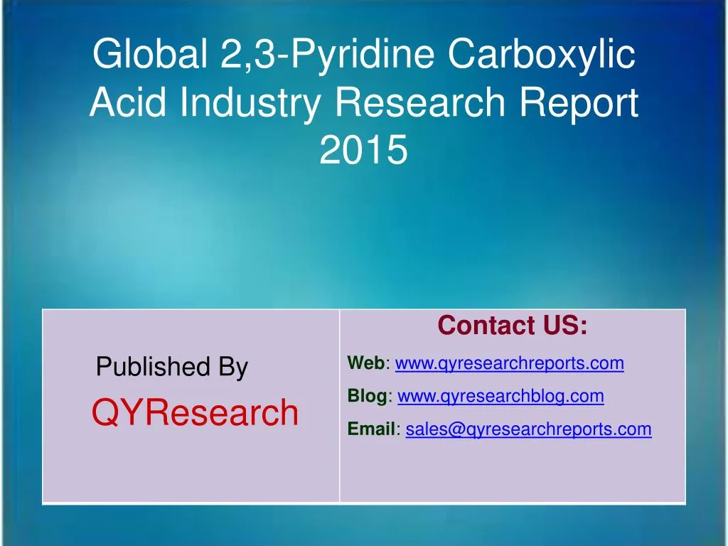 global 2 3 pyridine carboxylic acid industry research report 2015