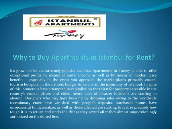Why to Buy Apartments in Istanbul for Rent?