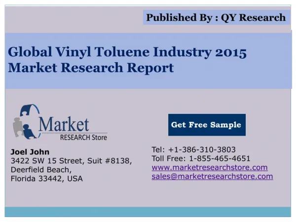 Global Vinyl Toluene Industry 2015 Market Analysis Survey Re