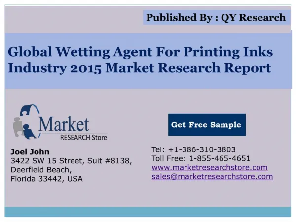 Global Wetting Agent For Printing Inks Industry 2015 Market