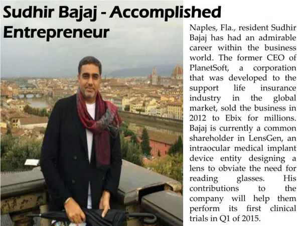 Sudhir Bajaj - Accomplished Entrepreneur