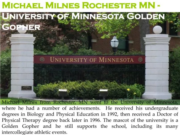 Michael Milnes Rochester MN - University of Minnesota Golden Gopher