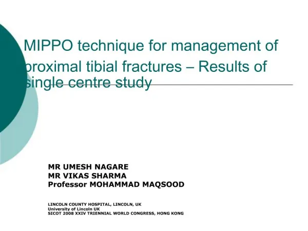 MIPPO technique for management of proximal tibial fractures Results of single centre study