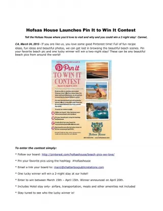 Hofsas House Launches Pin It to Win It Contest - slide 1