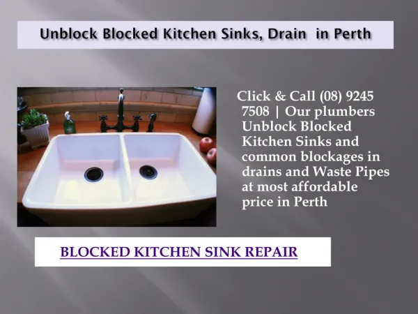 Blocked Kitchen Sink Repair in Perth