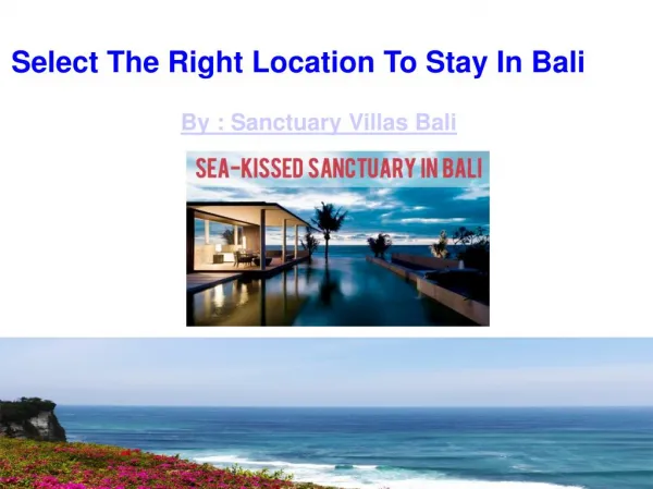Select The Right Location To Stay In Bali
