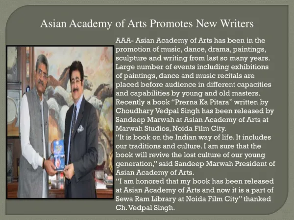 Asian academy of arts promotes new writers