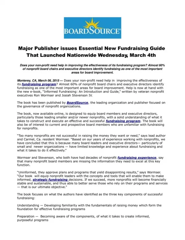 Major Publisher issues Essential New Fundraising Guide