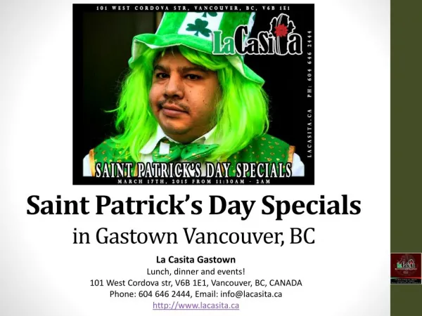 Saint Patricks Day Specials in Gastown Vancouver BC