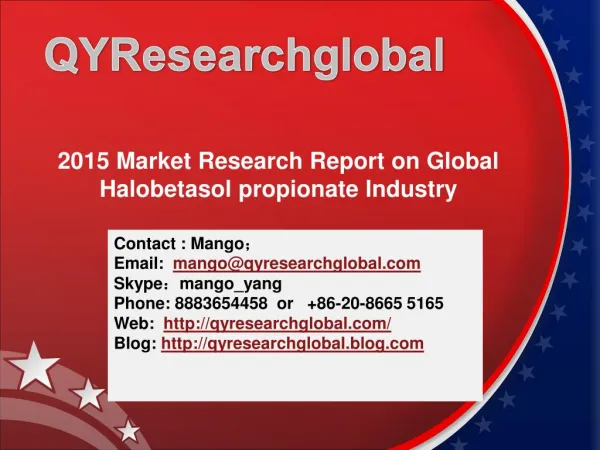 2015 Market Research Report on Global Halobetasol propionate