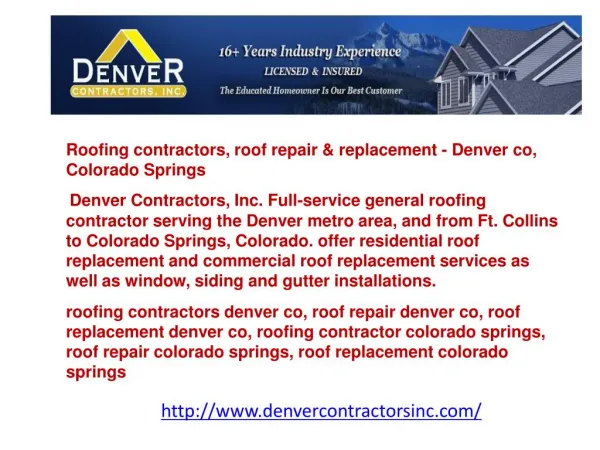 Roofing contractors, roof repair & replacement - Denver co,