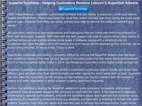 SuperiorTechHelp - Helping Customers Remove Lenovo's Superfi