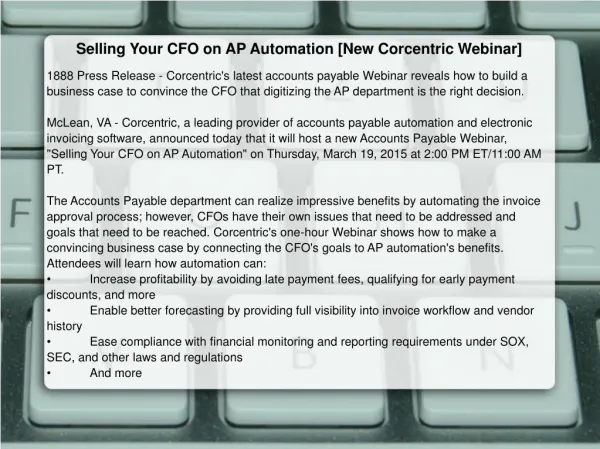 Selling Your CFO on AP Automation [New Corcentric Webinar]