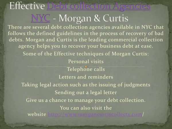 Effective Debt collection Agencies NYC - Morgan & Curtis
