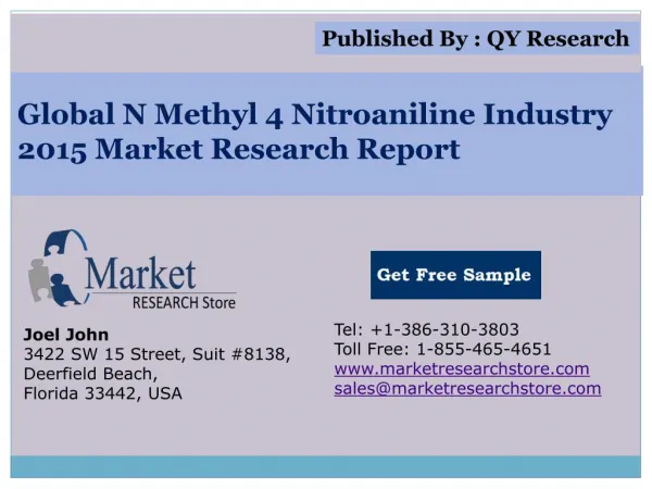 Global N Methyl 4 Nitroaniline Industry 2015 Market Analysis