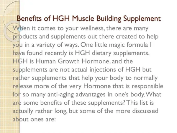 Benefits of HGH Muscle Building Supplement